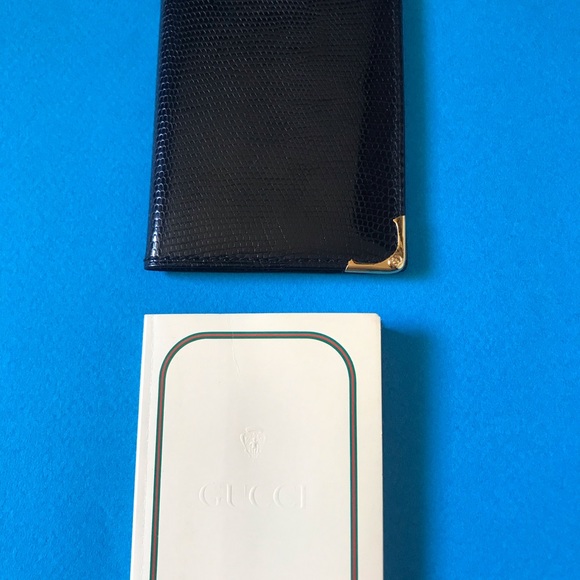 GUCCI Address/Phone Business Card Folio - VINTAGE 70s - RARE- Black Lizard - NEW - Picture 6 of 10